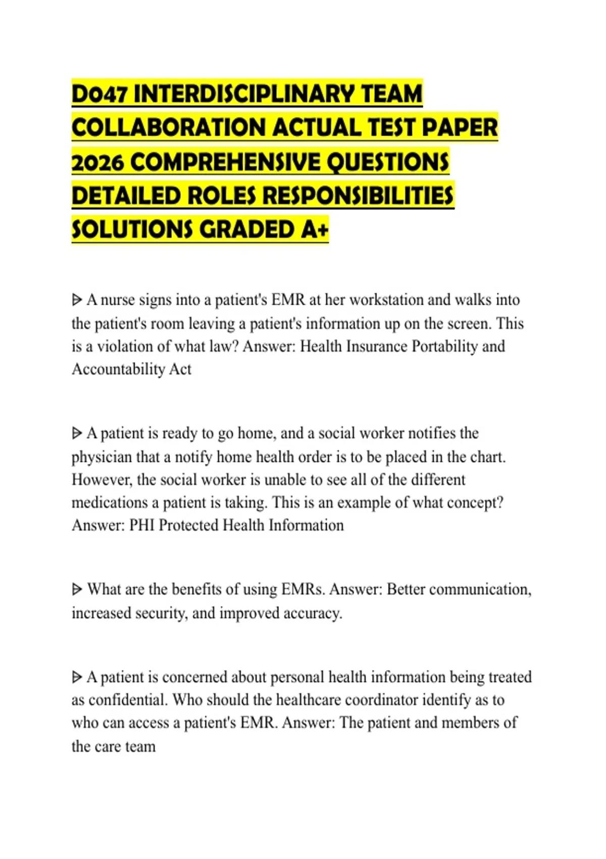 D047 INTERDISCIPLINARY TEAM COLLABORATION ACTUAL TEST PAPER 2026 ...