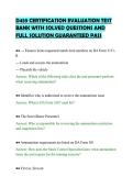 D459 CERTIFICATION EVALUATION TEST&NewLine;BANK WITH SOLVED QUESTIONS AND&NewLine;FULL SOLUTION GUARANTEED PASS&NewLine;