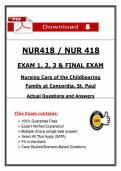 NUR 418 Exams 1&ndash;3 & Final &ndash; Nursing Care of Childbearing Family &ndash; &lpar;2026&rpar; Actual Questions & Answers &lpar;Concordia St&period; Paul&rpar;