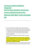 Tennessee Industrial Robotics &NewLine;Integration  &NewLine;Exam Practice Questions And Correct &NewLine;Answers &lpar;Verified Answers&rpar; Plus &NewLine;Rationale 2026 Q&A&vert; Instant Download &NewLine;Pdf 