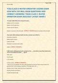TCEQ CLASS D WATER OPERATOR LICENSE EXAM  &NewLine;2026 WITH 250 REAL EXAM QUESTIONS AND  &NewLine;CORRECT ANSWERS&sol; TEXAS CLASS C WATER  &NewLine;OPERATOR EXAM 2026&sol;2027 LATEST &lpar;NEW&excl;&excl;&rpar;  &NewLine;