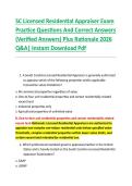 SC Licensed Residential Appraiser Exam &NewLine;Practice Questions And Correct Answers &NewLine;&lpar;Verified Answers&rpar; Plus Rationale 2026 &NewLine;Q&A&vert; Instant Download Pdf