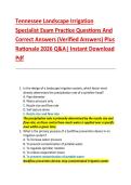 Tennessee Landscape Irrigation &NewLine;Specialist Exam Practice Questions And &NewLine;Correct Answers &lpar;Verified Answers&rpar; Plus &NewLine;Rationale 2026 Q&A&vert; Instant Download &NewLine;Pdf 