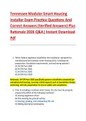 Tennessee Modular Smart Housing &NewLine;Installer Exam Practice Questions And &NewLine;Correct Answers &lpar;Verified Answers&rpar; Plus &NewLine;Rationale 2026 Q&A&vert; Instant Download &NewLine;Pdf 