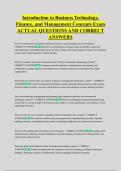Introduction to Business Technology&comma; &NewLine;Finance&comma; and Management Concepts Exam &NewLine;ACTUAL QUESTIONS AND CORRECT &NewLine;ANSWERS