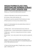 NSG240 PHARMACOLOGY FINAL QUESTIONS AND ANSWERS ALREADY PASSED LATEST UPDATED 2026