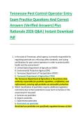 Tennessee Pest Control Operator Entry &NewLine;Exam Practice Questions And Correct &NewLine;Answers &lpar;Verified Answers&rpar; Plus &NewLine;Rationale 2026 Q&A&vert; Instant Download &NewLine;Pdf 