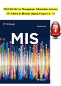 TEST BANK For Management Information Systems&comma;&NewLine;10th Edition by Hossein Bidgoli&comma; Chapters 1 - 14