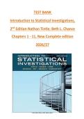 TEST BANK &NewLine;Introduction to Statistical Investigations&comma; &NewLine;2nd Edition Nathan Tintle&semi; Beth L&period; Chance Chapters 1 - 11&comma; New Complete edition&NewLine;2026&sol;27&NewLine;