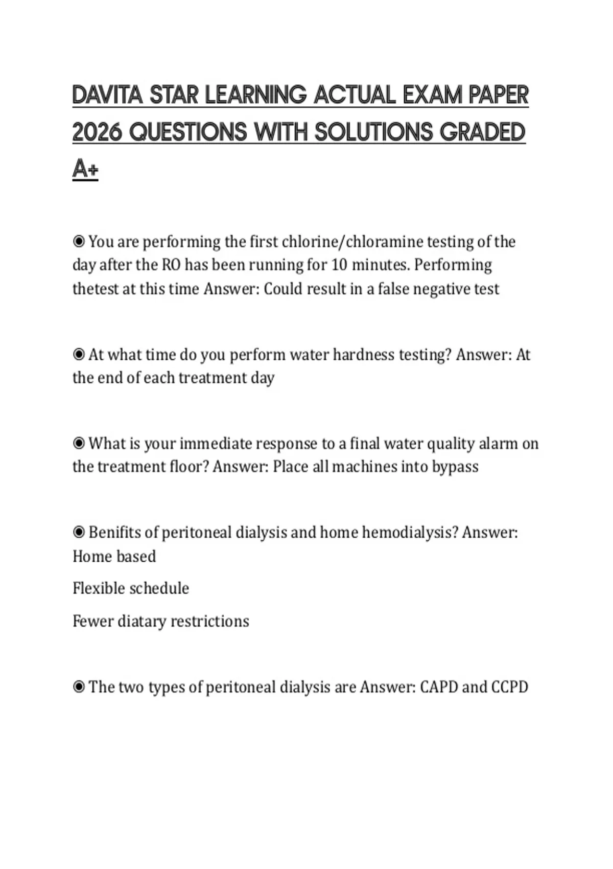 DAVITA STAR LEARNING ACTUAL EXAM PAPER 2026 QUESTIONS WITH SOLUTIONS ...