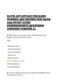 DAVIS ADVANTAGE FOR BASIC&NewLine;NURSING 3RD EDITION TEST BANK&NewLine;2026 STUDY GUIDE&NewLine;COMPREHENSIVE QUESTIONS&NewLine;ANSWERS VERIFIED A&plus;
