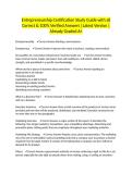 Entrepreneurship Certification Study Guide with all Correct & 100&percnt; Verified Answers &vert;Latest Version &vert;Already Graded A&plus;