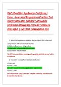 QAC &lpar;Qualified Applicator Certificate&rpar; &NewLine;Exam - Laws And Regulations Practice Test &NewLine;QUESTIONS AND CORRECT ANSWERS &NewLine;&lpar;VERIFIED ANSWERS&rpar; PLUS RATIONALES &NewLine;2025 Q&A &vert; INSTANT DOWNLOAD PDF