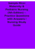 Sample Ricci Maternity & Pediatric Nursing 5th Edition Practice Questions with Answers Study Guide 2025&sol; 2026 Maternal Child Nursing Key Concepts Exam Review