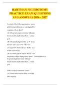 HARTMAN PHLEBOTOMY &NewLine;PRACTICE EXAM QUESTIONS &NewLine;AND ANSWERS 2026 - 2027