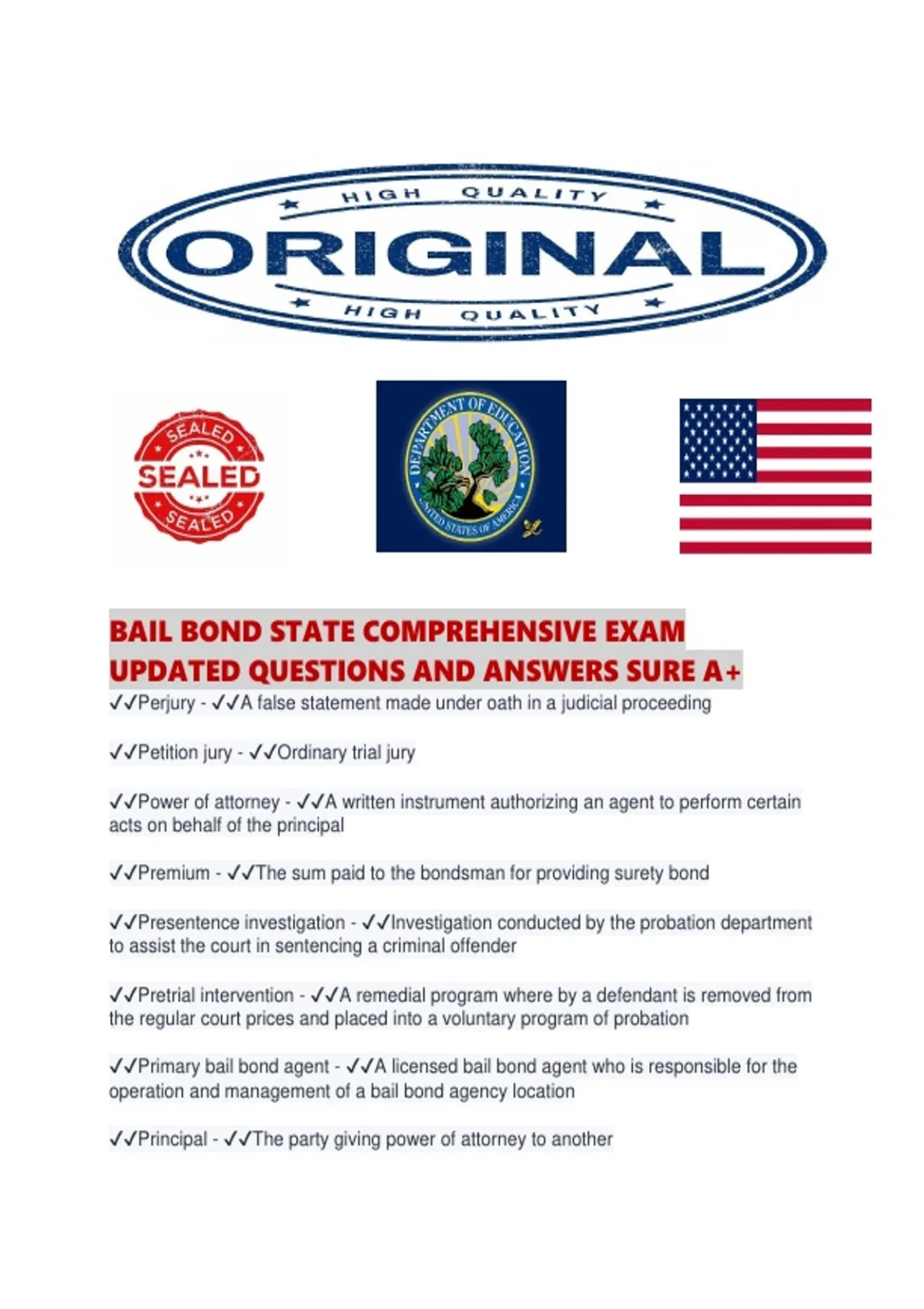 BAIL BOND STATE COMPREHENSIVE EXAM UPDATED QUESTIONS AND ANSWERS SURE ...