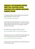 ARKANSAS LIFE INSURANCE REVIEW&NewLine;SHEET FULL SOLUTION ACTUAL&NewLine;QUESTIONS WITH VERIFIED RESPONSES&NewLine;ALREADY PASSED&NewLine;