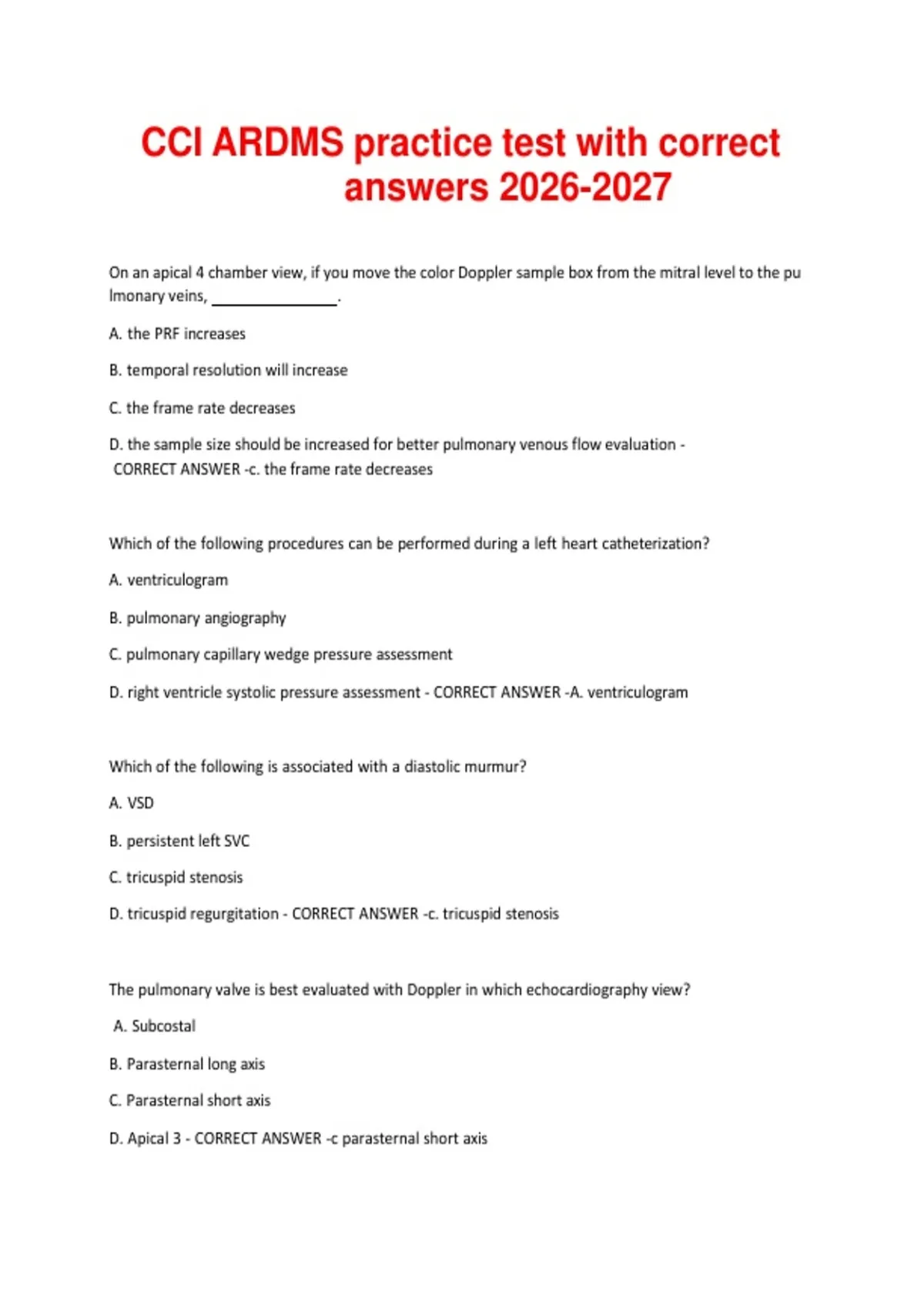 Per Cci Questionnaire.pdf CCI ARDMS practice test with correct answers - CCI - Stuvia US