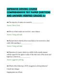 DEFENSIVE DRIVING COURSE&NewLine;COMPREHENSIVE TEST PAPER QUESTIONS&NewLine;AND ANSWERS VERIFIED GRADED A&plus;