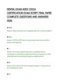 DENTAL EXAM ADEX CDCA&NewLine;CERTIFICATION EXAM SCRIPT FINAL PAPER&NewLine;COMPLETE QUESTIONS AND ANSWERS&NewLine;2026&NewLine;
