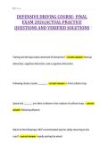 DEFENSIVE DRIVING COURSE- FINAL&NewLine;EXAM 2026&vert;ACTUAL PRACTICE&NewLine;QUESTIONS AND VERIFIED SOLUTIONS