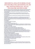 HESI Mental Health Nursing Exam 2025&sol;2026 Practice Questions &lpar;150&ndash;300 Q&A with Rationales&rpar; &vert; NCLEX Psychiatric Review