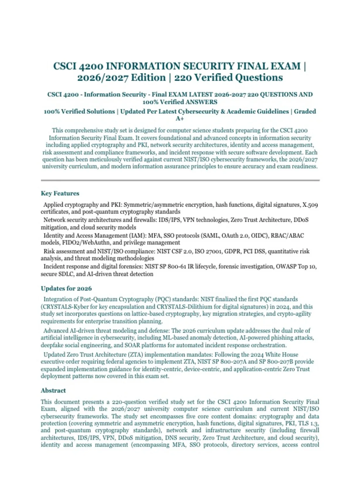 CSCI 4200 Information Security Final Exam 2026/2027 | Applied ...