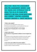 WGU D491 OBJECTIVE ASSESSMENT AND PRE ASSESSMENT NEWEST 2026 TEST BANK&vert; D491 INTRODUCTION TO ANALYTICS OA & PA EXAM WITH COMPLETE 500 REAL EXAM QUESTIONS AND CORRECT VERIFIED ANSWERS&sol; ALREADY GRADED A&plus; &lpar;MOST RECENT&excl;&excl;&rpar;