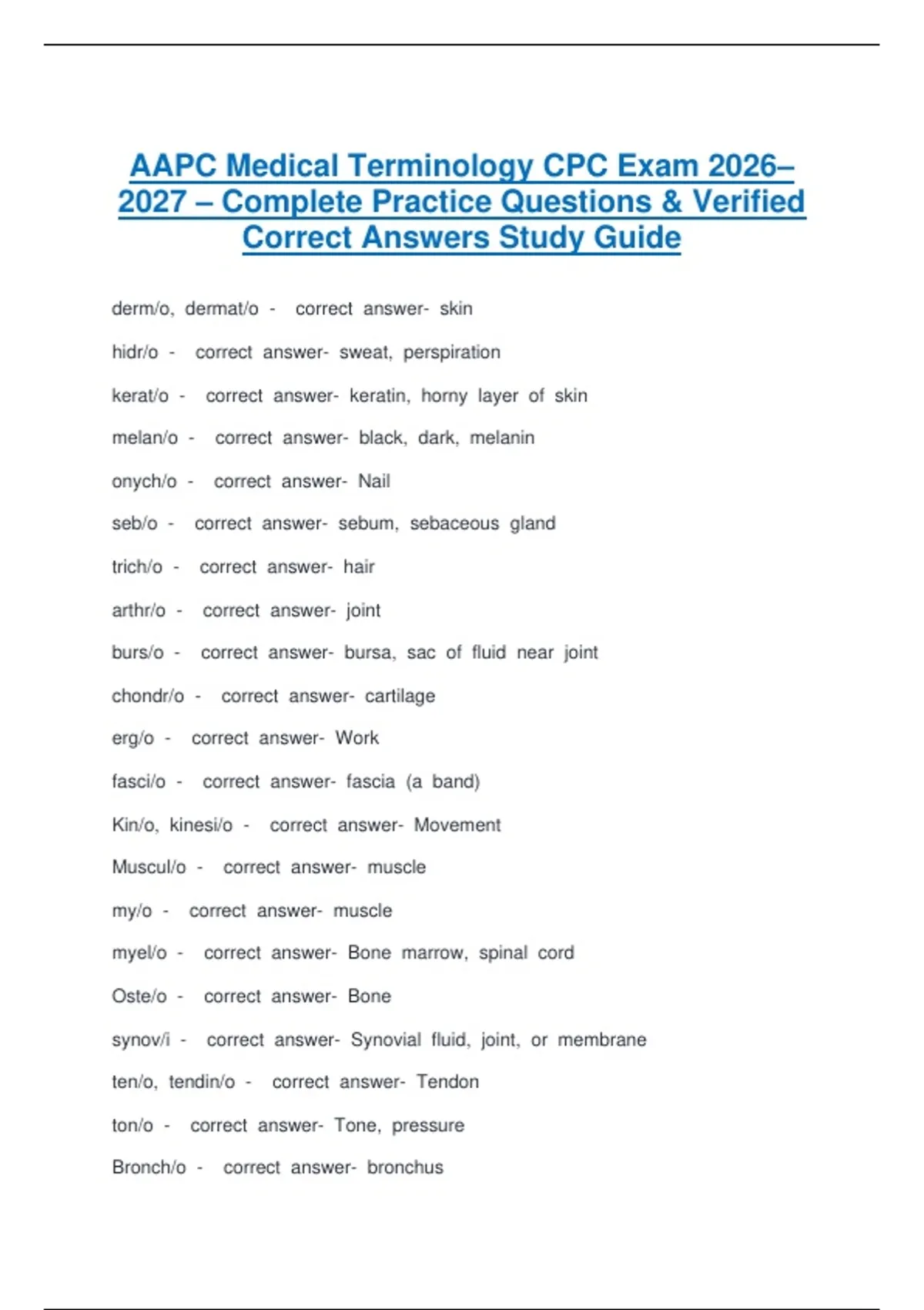 AAPC CPC Medical Terminology Study Guide 2026–2027 – Key Terms ...