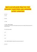 MATH ACCUPLACER PRACTICE TEST &NewLine;2026&sol;2027 QUESTIONS AND ANSWERS &NewLine; LATEST UPDATED&excl;&excl; 