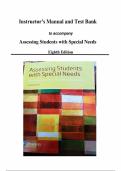Instructor&rsquo;s Manual and Test Bank for Assessing Students with Special Needs&comma; 8th edition by James  McLoughlin&comma; Chapter 1-17 &vert; All Chapters