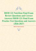 BIOD 121 Nutrition Final Exam Review Questions and Correct Answers&sol; BIOD 121 Final Exam Practice Test Questions and Answers &lpar;2026-2027&rpar; 