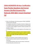 OSHA HAZWOPER 40-Hour Certification &NewLine;Exam Practice Questions And Correct &NewLine;Answers &lpar;Verified Answers&rpar; Plus &NewLine;Rationale 2026 Q&A&vert; Instant Download &NewLine;Pdf