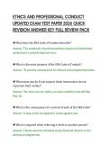 ETHICS AND PROFESSIONAL CONDUCT&NewLine;UPDATED EXAM TEST PAPER 2026 QUICK&NewLine;REVISION ANSWER KEY FULL REVIEW PACK