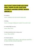 FAA FLIGHT DISPATCHER ADX EXAM&NewLine;FINAL PAPER SOLVED QUESTIONS&NewLine;ACCURATE ANSWERS EXPERT REVIEW&NewLine;GRADED A&plus;&NewLine;