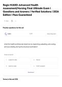 Regis NU650&colon; Advanced Health&NewLine;Assessment&sol;Nursing Final Ultimate Exam &vert;&NewLine;Questions and Answers &vert; Verified Solutions &vert; 2026&NewLine;Edition &vert; Pass Guaranteed