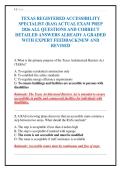TEXAS REGISTERED ACCESSIBILITY&NewLine;SPECIALIST &lpar;RAS&rpar; ACTUAL EXAM PREP&NewLine;2026 ALL QUESTIONS AND CORRECT&NewLine;DETAILED ANSWERS ALREADY A GRADED&NewLine;WITH EXPERT FEEDBACK&vert;NEW AND&NewLine;REVISED