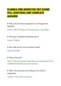 FLORIDA FIRE INSPECTOR TEST PAPER&NewLine;FULL QUESTIONS AND COMPLETE&NewLine;ANSWERS&NewLine;