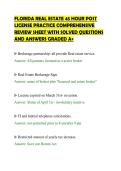 FLORIDA REAL ESTATE 45 HOUR POST&NewLine;LICENSE PRACTICE COMPREHENSIVE&NewLine;REVIEW SHEET WITH SOLVED QUESTIONS&NewLine;AND ANSWERS GRADED A&plus;