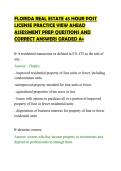 FLORIDA REAL ESTATE 45 HOUR POST&NewLine;LICENSE PRACTICE VIEW AHEAD&NewLine;ASSESSMENT PREP QUESTIONS AND&NewLine;CORRECT ANSWERS GRADED A&plus;