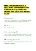 HFMA CSAF CERTIFIED SPECIALIST&NewLine;ACCOUNTING AND FINANCE CLOSING&NewLine;SCRIPT UPDATED QUESTIONS AND&NewLine;ANSWERS VIEW AHEAD PREP MATERIAL&NewLine;SOLVED