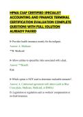 HFMA CSAF CERTIFIED SPECIALIST&NewLine;ACCOUNTING AND FINANCE TERMINAL&NewLine;CERTIFICATION EVALUATION COMPLETE&NewLine;QUESTIONS WITH FULL SOLUTION&NewLine;ALREADY PASSED