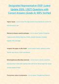Designated Representative OSSF &lpar;Latest Update 2026 &sol; 2027&rpar; Questions with Correct Answers &lbrace;Grade A&rcub; 100&percnt; Verified&NewLine;&NewLine;