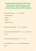 Designated Representative OSSF &lpar;Latest Update 2026 &sol; 2027&rpar; Questions with Correct Answers &lbrace;Grade A&rcub; 100&percnt; Verified&NewLine;&NewLine;