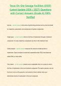 Texas On-Site Sewage Facilities &lpar;OSSF&rpar; &lpar;Latest Update 2026 &sol; 2027&rpar; Questions with Correct Answers &lbrace;Grade A&rcub; 100&percnt; Verified&NewLine;&NewLine;
