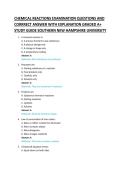 CHEMICAL REACTIONS EXAMINATION QUESTIONS AND &NewLine;CORRRECT ANSWER WITH EXPLANATION GRADED A&plus; &NewLine;STUDY GUIDE