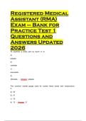 Registered Medical Assistant &lpar;RMA&rpar; Exam &ndash; Bank for Practice Test 1 Questions and Answers Updated 2026