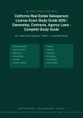 California Real Estate Salesperson License Exam Ownership Contracts Agency Law Prep 2026&sol;2027 &ndash; Complete Exam-Style Questions &vert; 100&percnt; Verified &ndash; Pass Guaranteed &ndash; A&plus; Graded&NewLine;&NewLine;