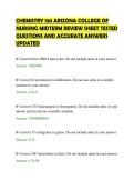 CHEMISTRY 130 ARIZONA COLLEGE OF&NewLine;NURSING MIDTERM REVIEW SHEET TESTED&NewLine;QUESTIONS AND ACCURATE ANSWERS&NewLine;UPDATED
