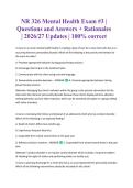 NR 326 Mental Health Exam &num;3 &vert; Questions and Answers &plus; Rationales &vert; 2026&sol;27 Updates &vert; 100&percnt; correct